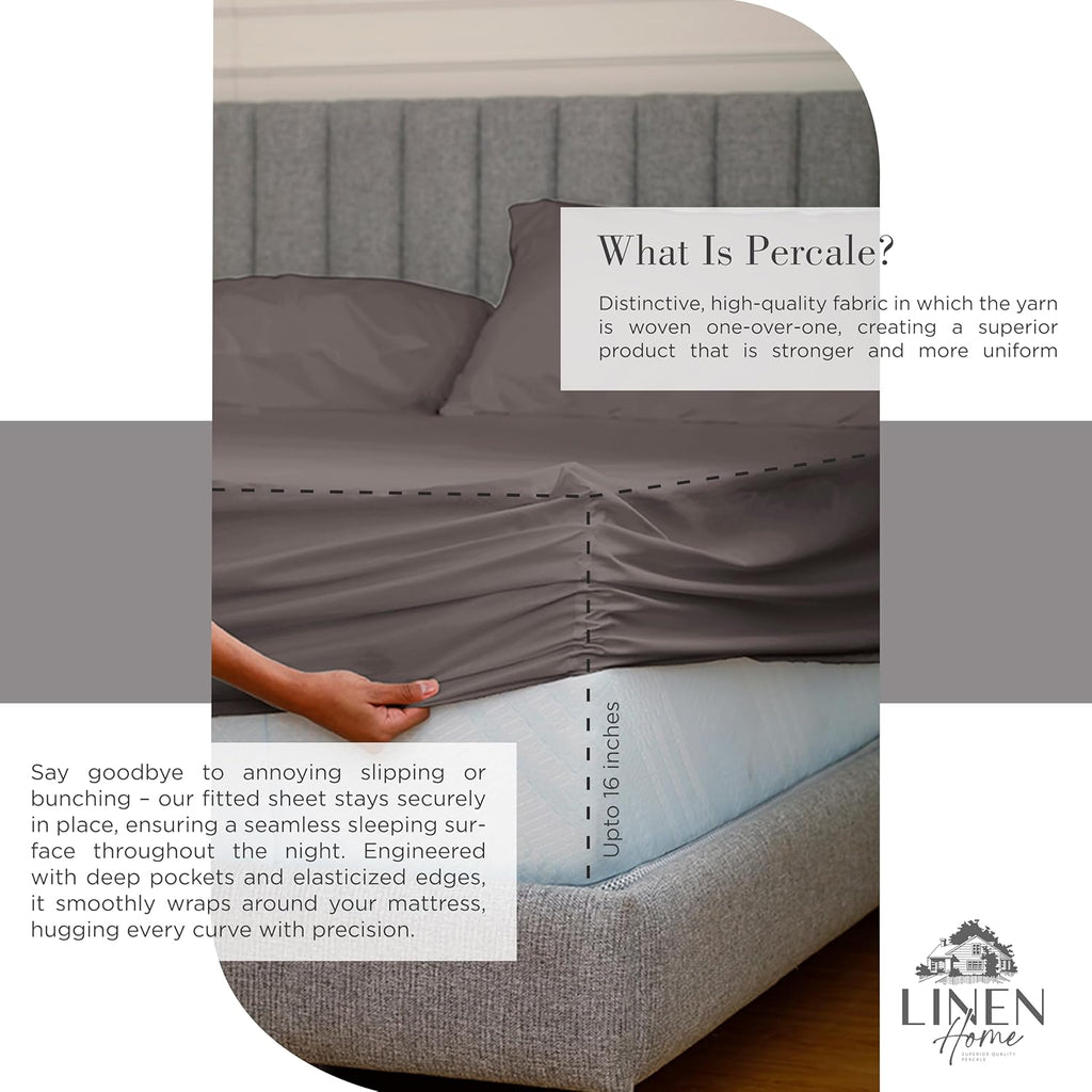 Linen Home 100% Cotton Percale Sheets Twin Size, Charcoal, Deep Pocket, 3 Pieces Set - 1 Flat, 1 Deep Pocket Fitted Sheet and 1…