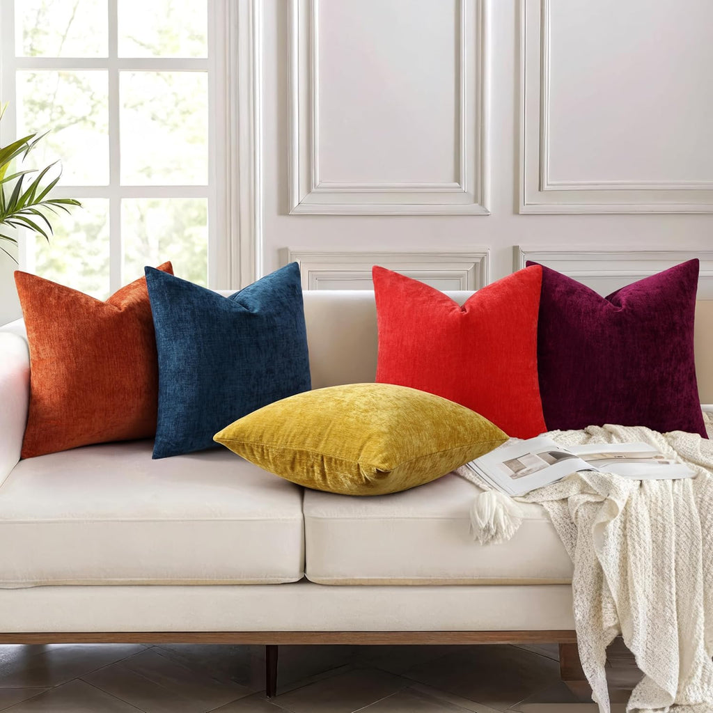 decorUhome Chenille Navy Blue Summer Throw Pillow Covers 20x20 Inch Set of 2, Decorative Soft Couch Pillow Covers Solid Dyed Accent Farmhou…