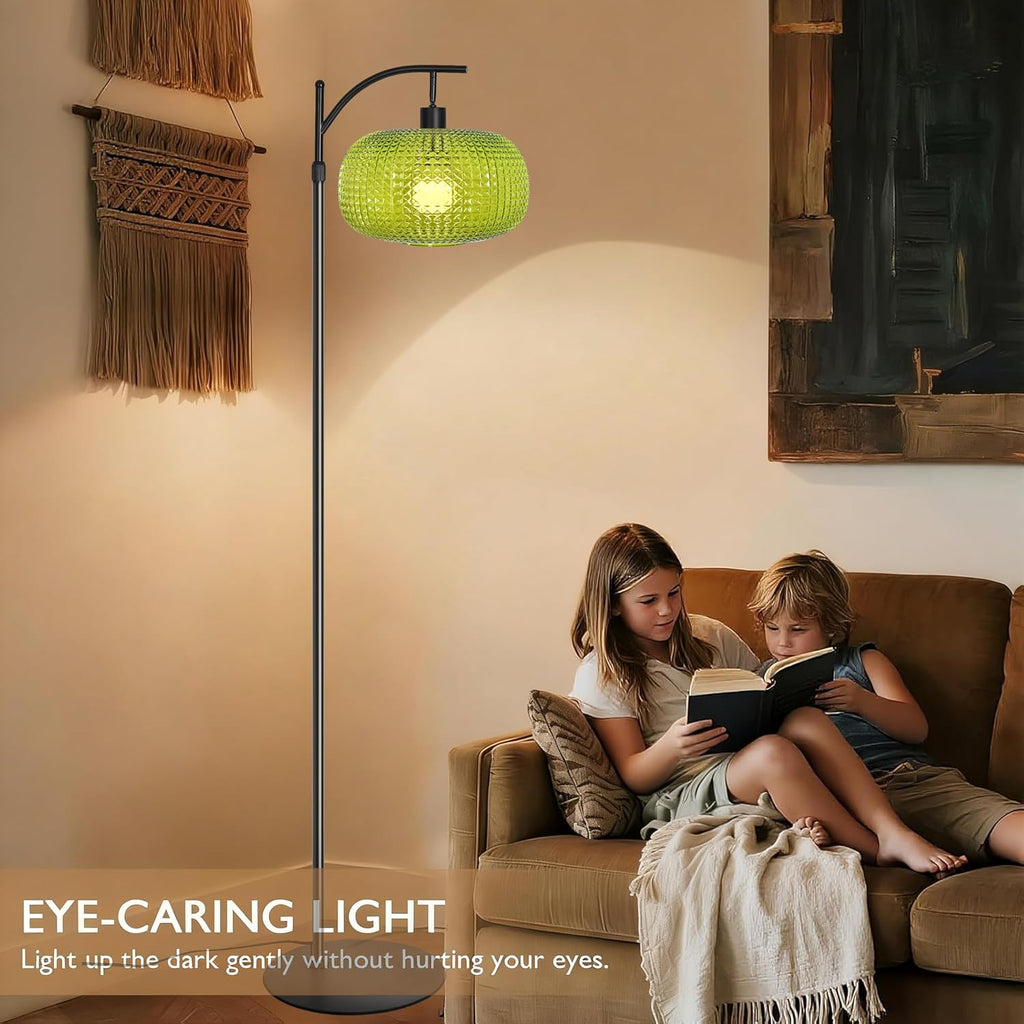 Floor Lamp for Living Room with Green Glass Shade, Modern Standing Lamp with Remote Control, Black Dimmable Tall Lamp for Bedroom Office…