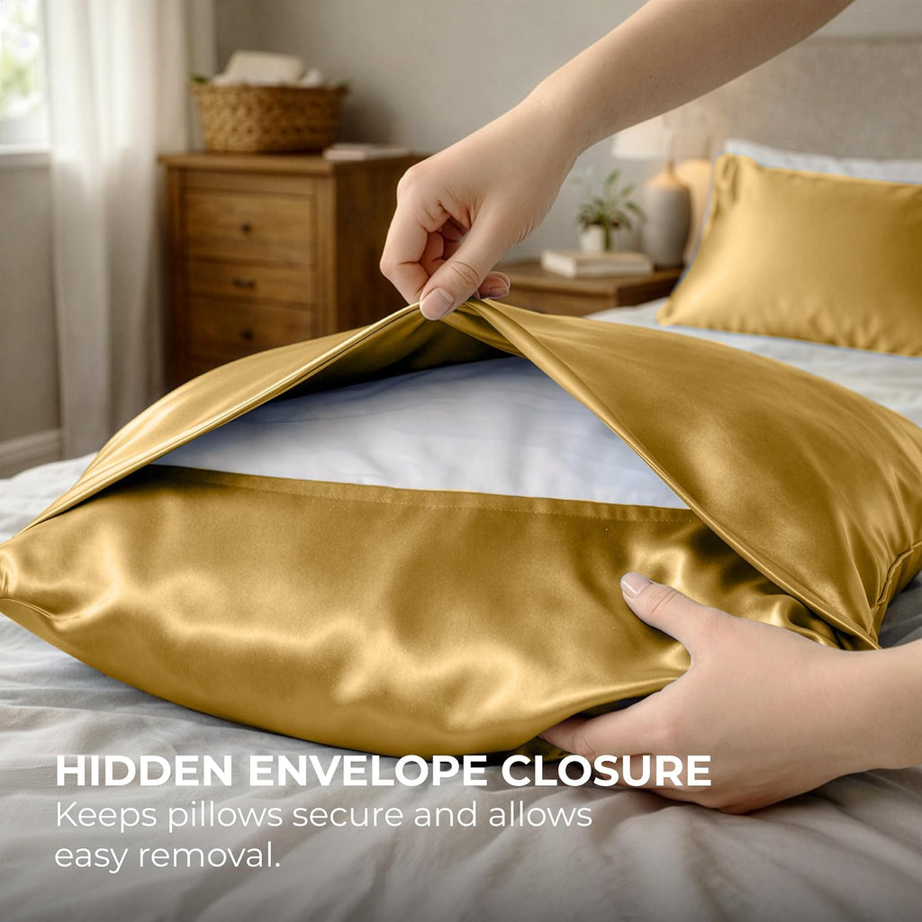 PureBedding Pure Bedding Satin Pillowcase 2 Pack - Queen Size (20"x30", Gold) - Silky Pillow Cases for Hair and Skin - Satin Pillow Covers…