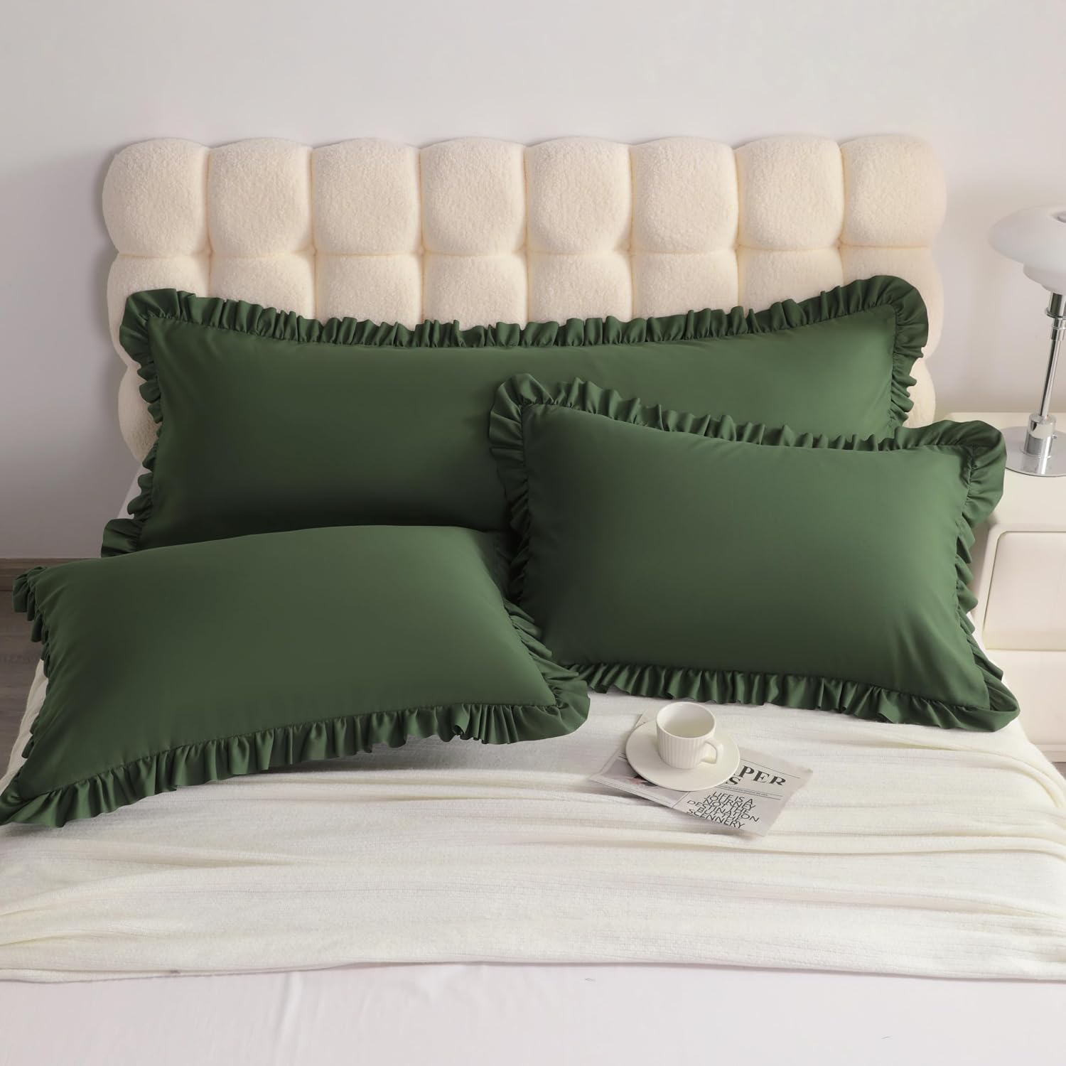 Aerlomi Ruffled Pillowcases, Queen Pillow Shams 20x30 Set of 2, Brushed Microfiber with Envelope Closure, Soft Wrinkle-Resistant, Ol…