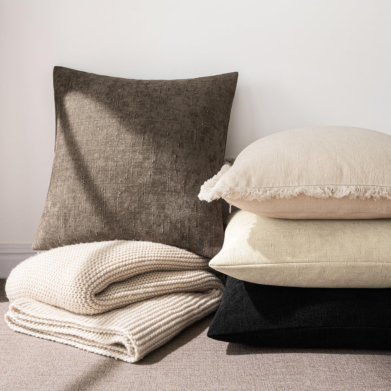MIULEE Pack of 2 Decorative Throw Pillow Covers Soft Throw Pillows Solid Textured Cushion Covers Home Decor for Couch Sofa Bedroom Living…
