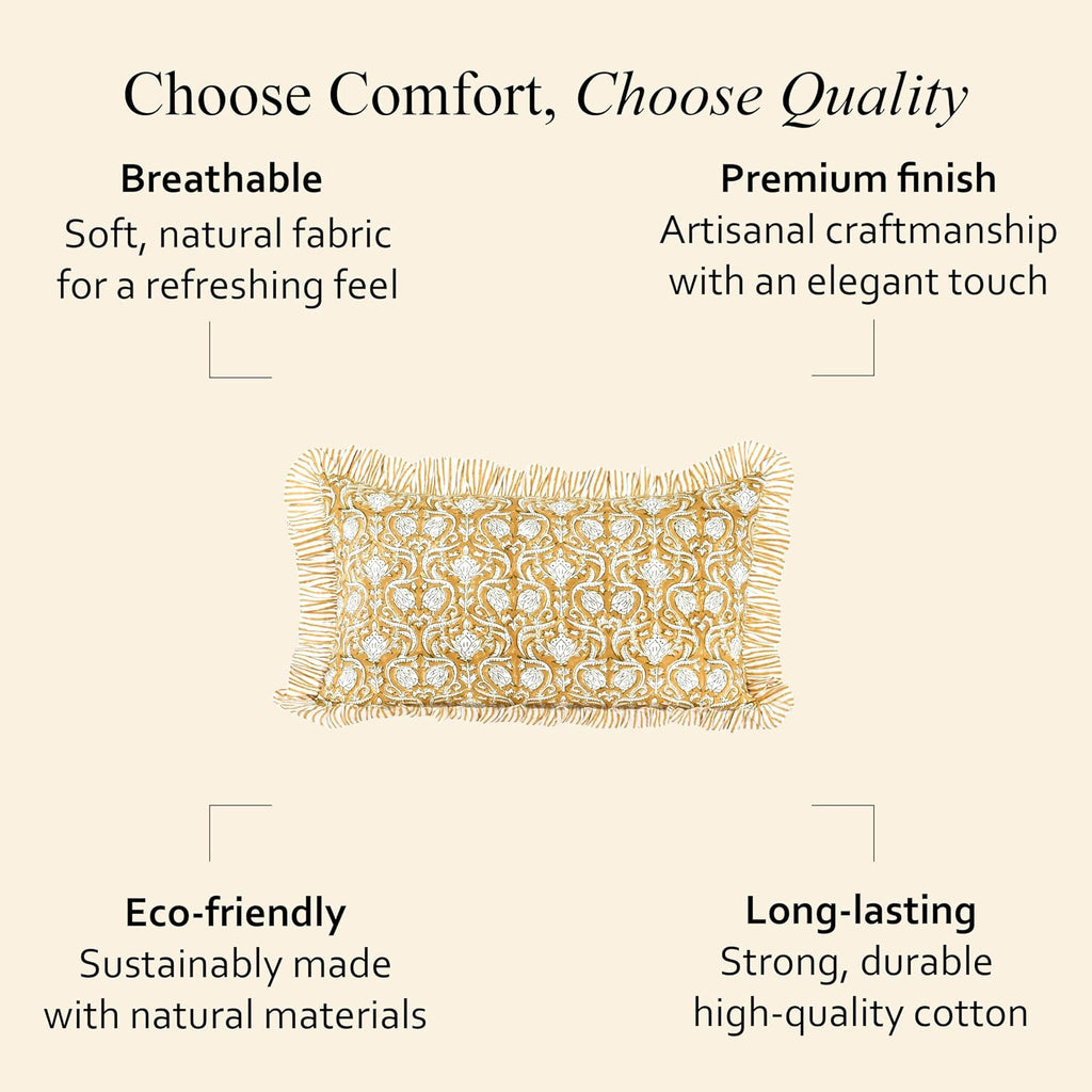 Cottonprintclub CPC Hand Block Print Mustard Regal Ruffle Sham Pillow Cover 20" x 12" inch Hidden Zipper Decorative Pillowcase for Couch, B…