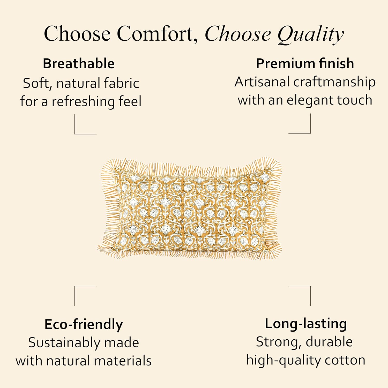 Cottonprintclub CPC Hand Block Print Mustard Regal Ruffle Sham Pillow Cover 20" x 12" inch Hidden Zipper Decorative Pillowcase for Couch, B…