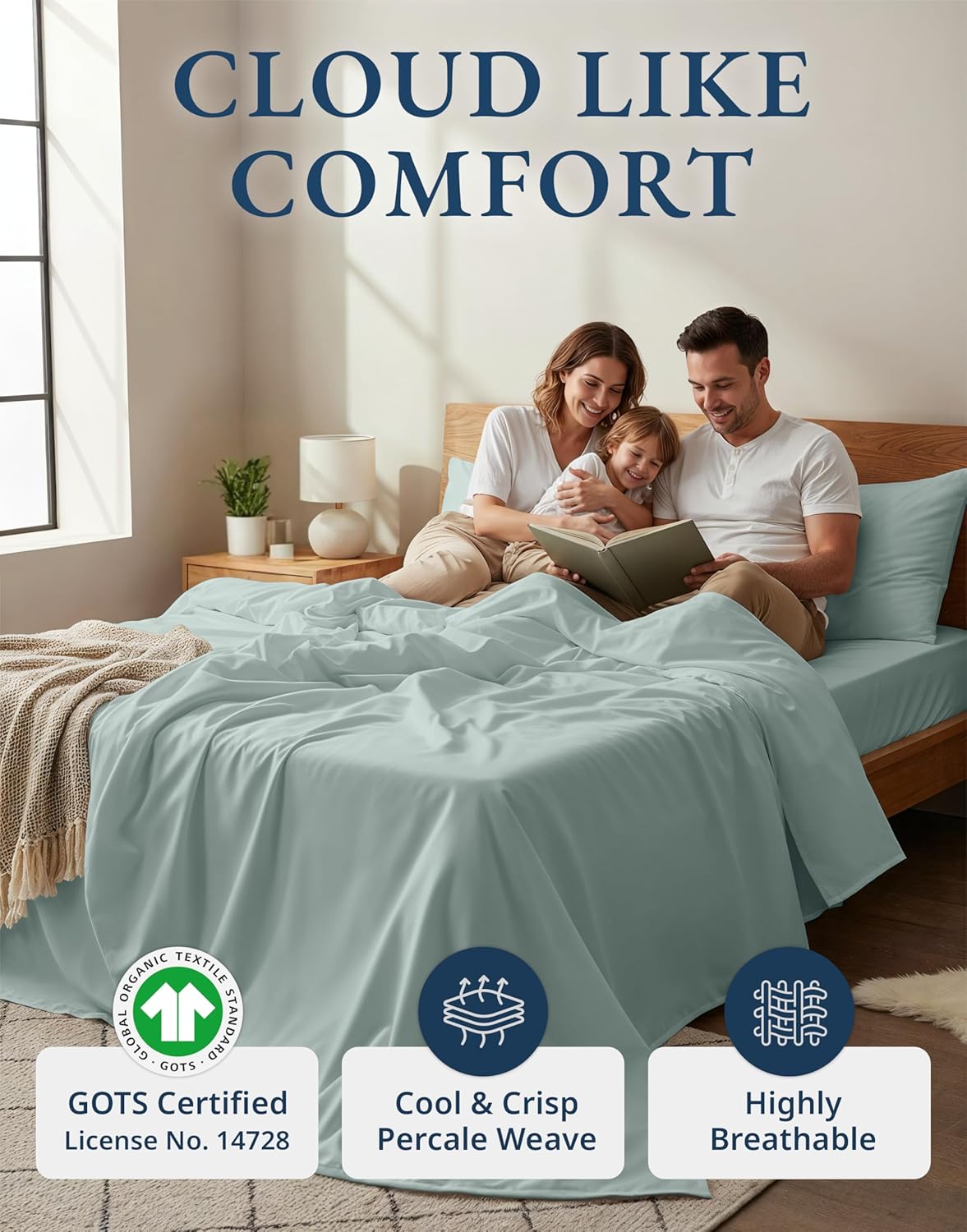 LaneLinen LANE LINEN 100% Organic Cotton Full Sheets Set 4-Piece Pure Percale Soft Bedding Breathable Fits Mattress Upto 15" Deep - French…