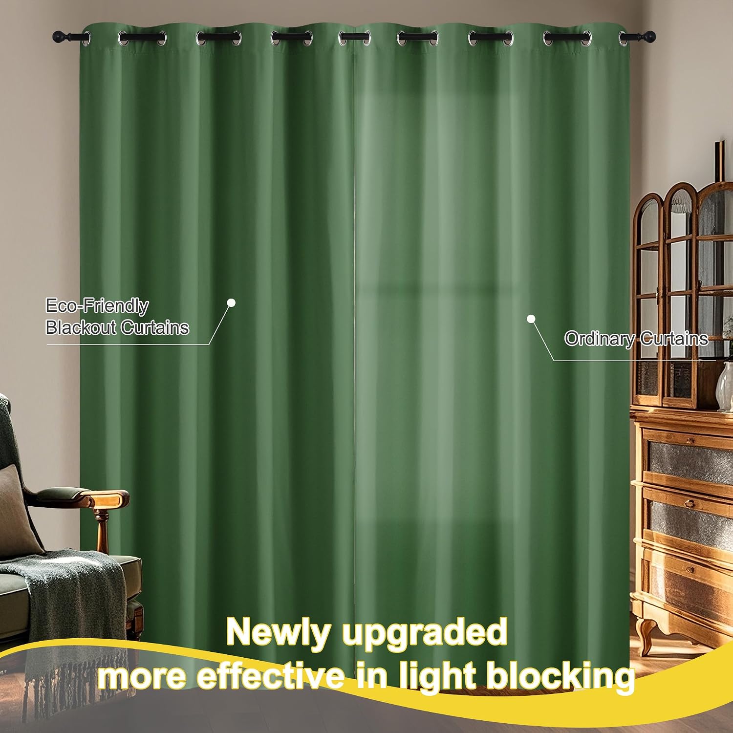 NICETOWN Forest Green Blackout Curtains 84 Inches Long for Bedroom, 100% Blackout Thermal Insulated Window Drapes Room Darkening Curtains…