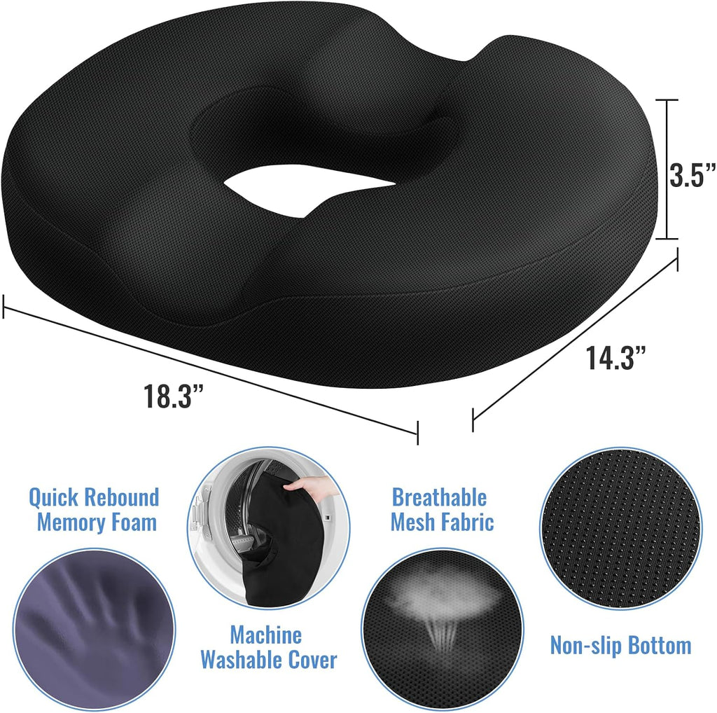 CloudBliss Donut Pillow Seat Cushion for Tailbone and Hemorrhoids, Memory Foam Chair Cushion, Seat Cushions for Men and Women for Home & Of…