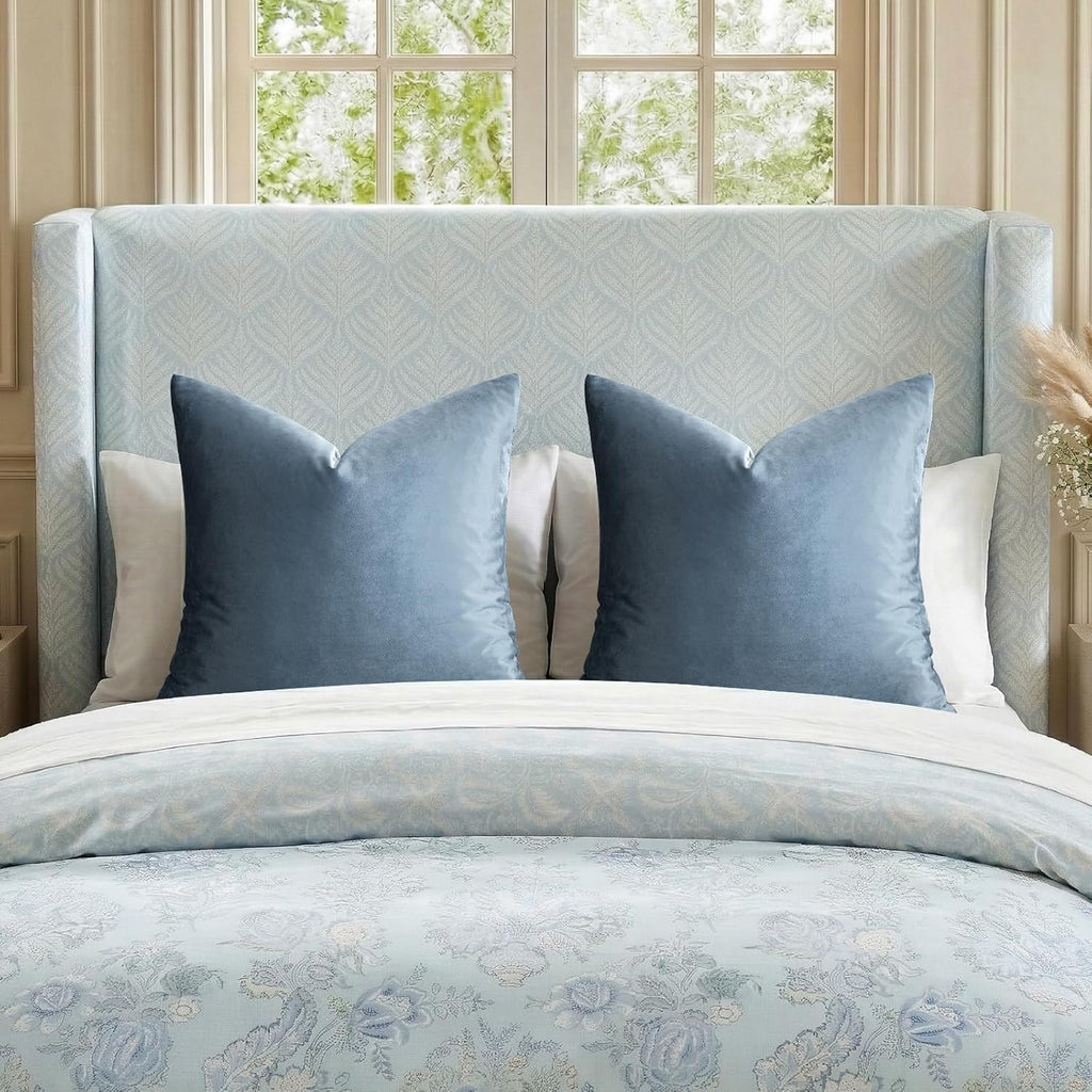 GIGIZAZAFocusingonhomedecoration GIGIZAZA Decorative Throw Pillow Covers 26x26, Set of 2 Stone Blue Square Couch Pillow Covers, Velvet Sofa B…