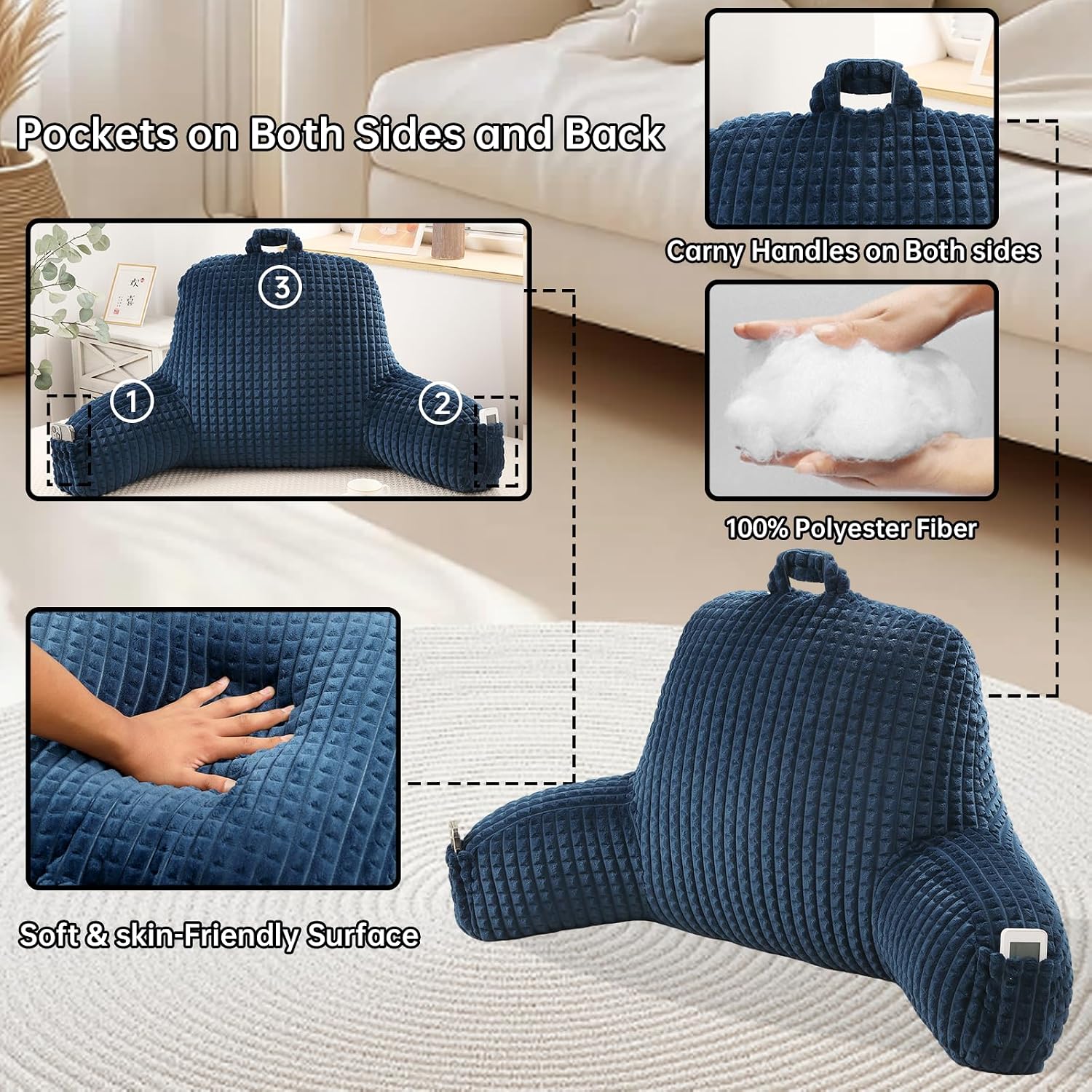 Pajeo Cozy Flannel Reading Pillow for Sitting Up in Bed, Skin-Friendly Sitting Pillow for Pregnancy & Nursing Support, Oeko-TEX Certified Bac…