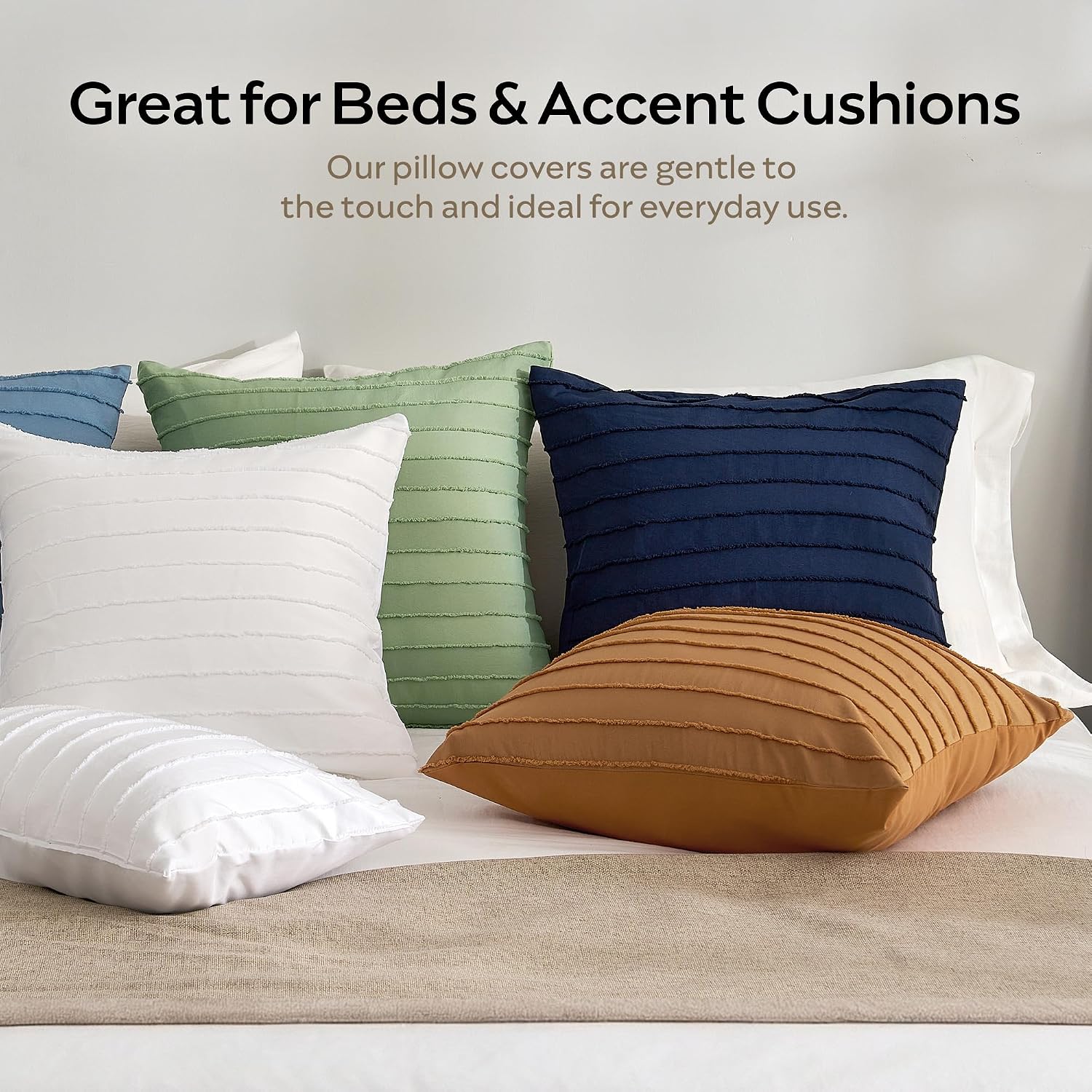 Jellymoni 2 Pack White Pillowcases 12" x20", Soft Microfiber Striped Tufted Pillow Covers(Pillows are not Included) 2 Pack 20 inches White