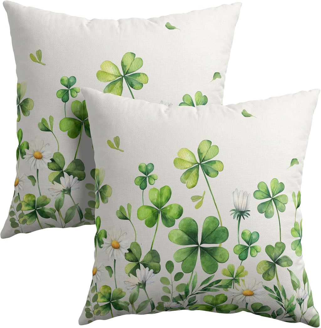 Granbey Saint Patrick Day Throw Pillow Covers Lucky Clover Shamrocks Daisy Floral Pillowcase 20x20in Set of 2 Spring St. Patrick's Day Holi…