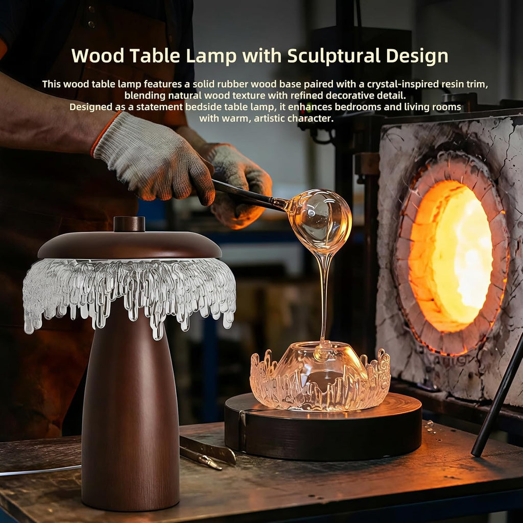 Wood LED Table Lamp,3 Color Temperature Table Lamps,12W Modern Table Lamp Plug-in Bedside Lamp for Bedroom, Nightstand, Living Room
