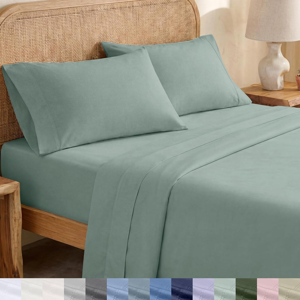 CaliforniaDesignDen California Design Den Soft 100% Organic Cotton Sheets Queen Size Set - Crisp and Cool Percale Sheets Queen, Deep Pocket…