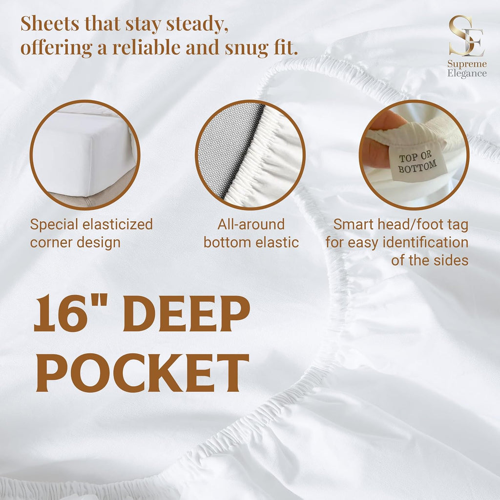 SupremeElegence SUPREME ELEGANCE 4Pc 100% Organic Cotton Queen Sheets Set, Soft Silver, Cooling Percale, Deep Pocket Fitted Sheet, Fits Mat…