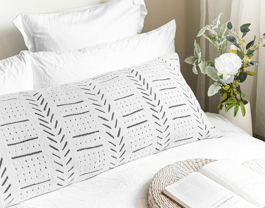 BlissBlush White Soft Chenille Boho Body Pillow Cover 20x54, Decorative Oversized Long Lumbar Pillow, Boho Textured Oversize Body Pillow…