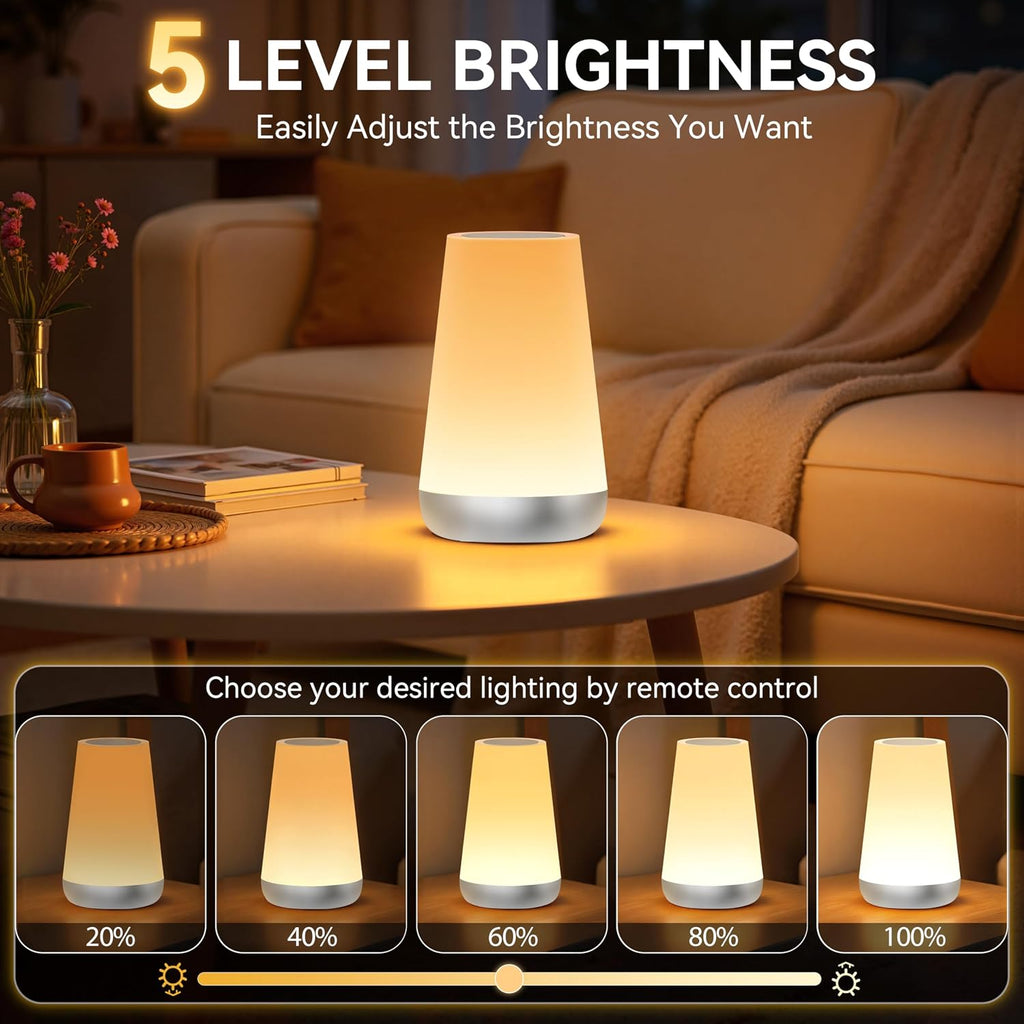 Auxmir Rechargeable LED Night Light, Touch & Remote Control Bedside Lamp with 13 Colors, 5 Brightness Levels, Portable Table Lamp for…