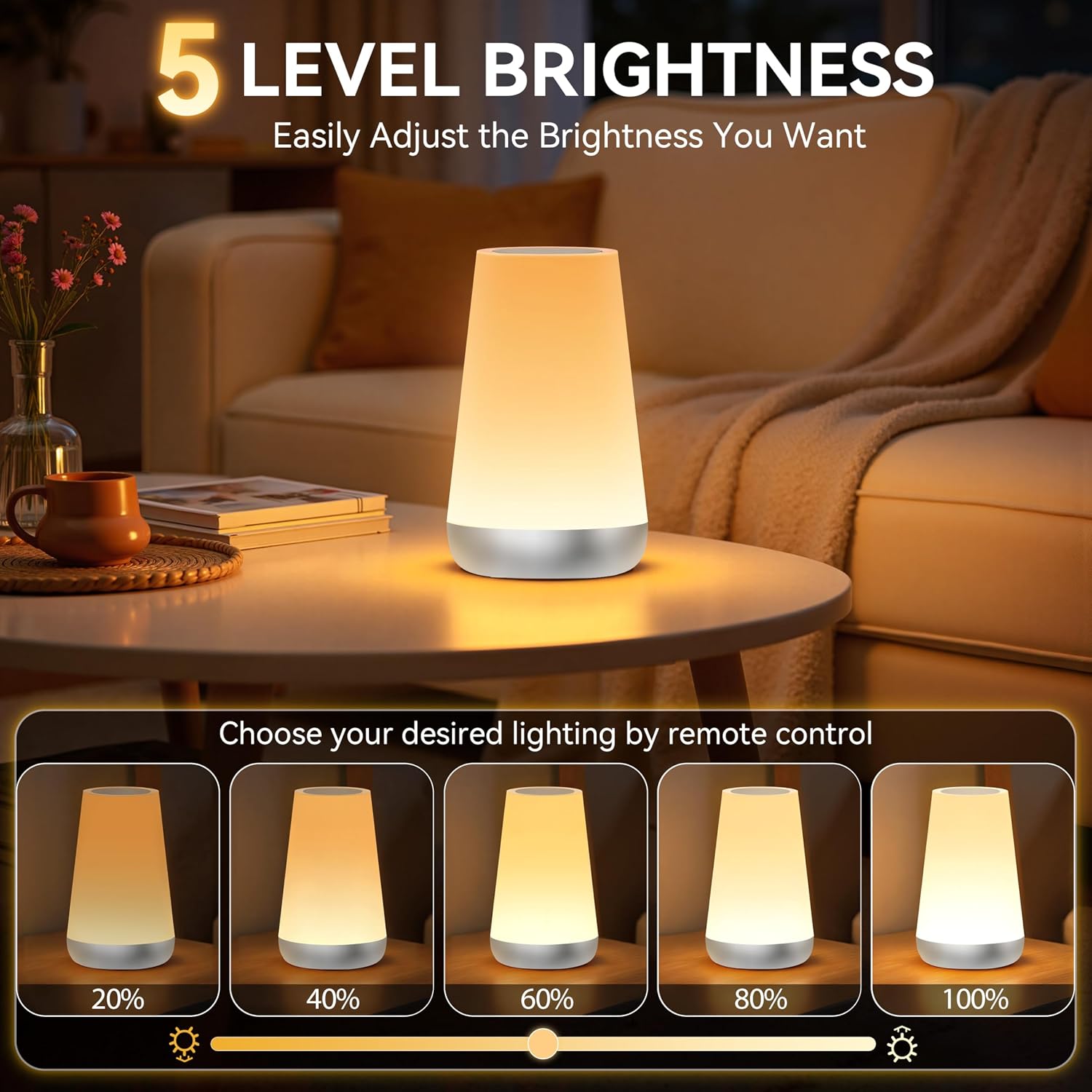 Auxmir Rechargeable LED Night Light, Touch & Remote Control Bedside Lamp with 13 Colors, 5 Brightness Levels, Portable Table Lamp for…