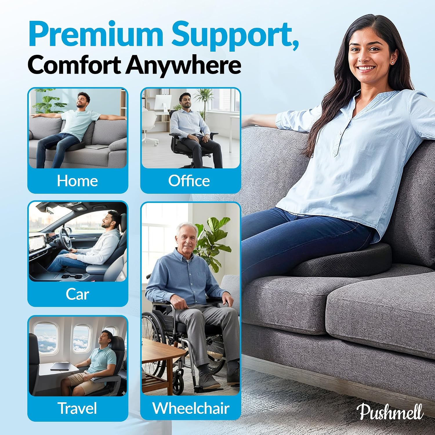 Home Memory Foam Gel Seat Cushion for Tailbone, Coccyx, Back & Sciatica – Fits 17.5” x 14” Seats, Ergonomic Office & Desk Chair Cushions fo…