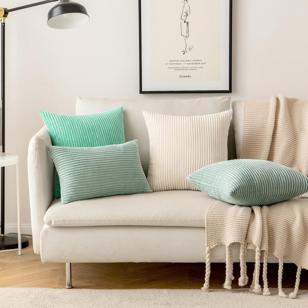 MIULEE Pack of 2 Corduroy Pillow Covers Super Soft Throw Pillow Covers Striped Pillowcases for Sofa Bedroom Couch 20 x 20 Inch Greyish Green