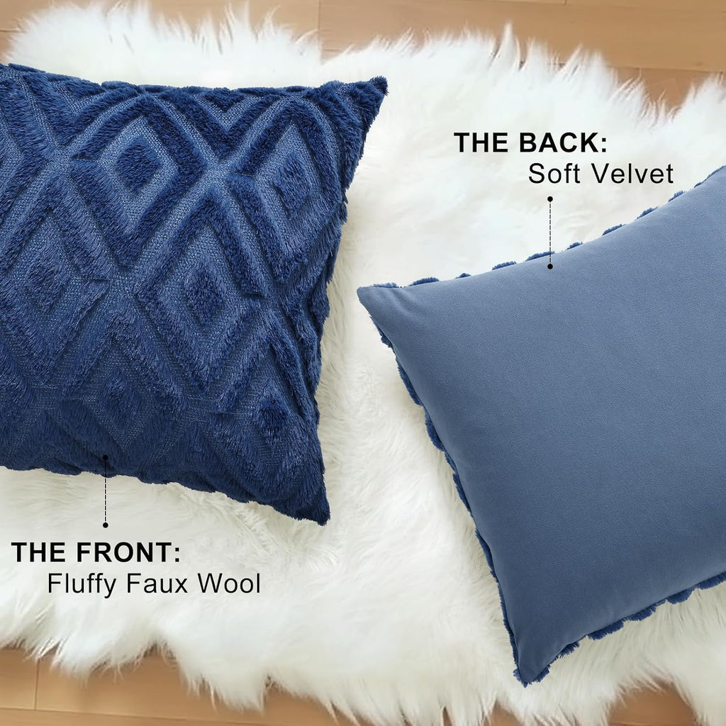 decorUhome Summer Couch Euro Sham Throw Pillow Covers 24x24 Set of 2, Decorative Soft Plush Faux Fur Wool Accent Pillow Covers for Modern F…
