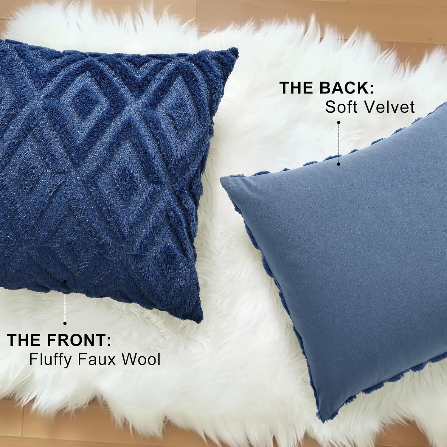 decorUhome Summer Couch Euro Sham Throw Pillow Covers 24x24 Set of 2, Decorative Soft Plush Faux Fur Wool Accent Pillow Covers for Modern F…
