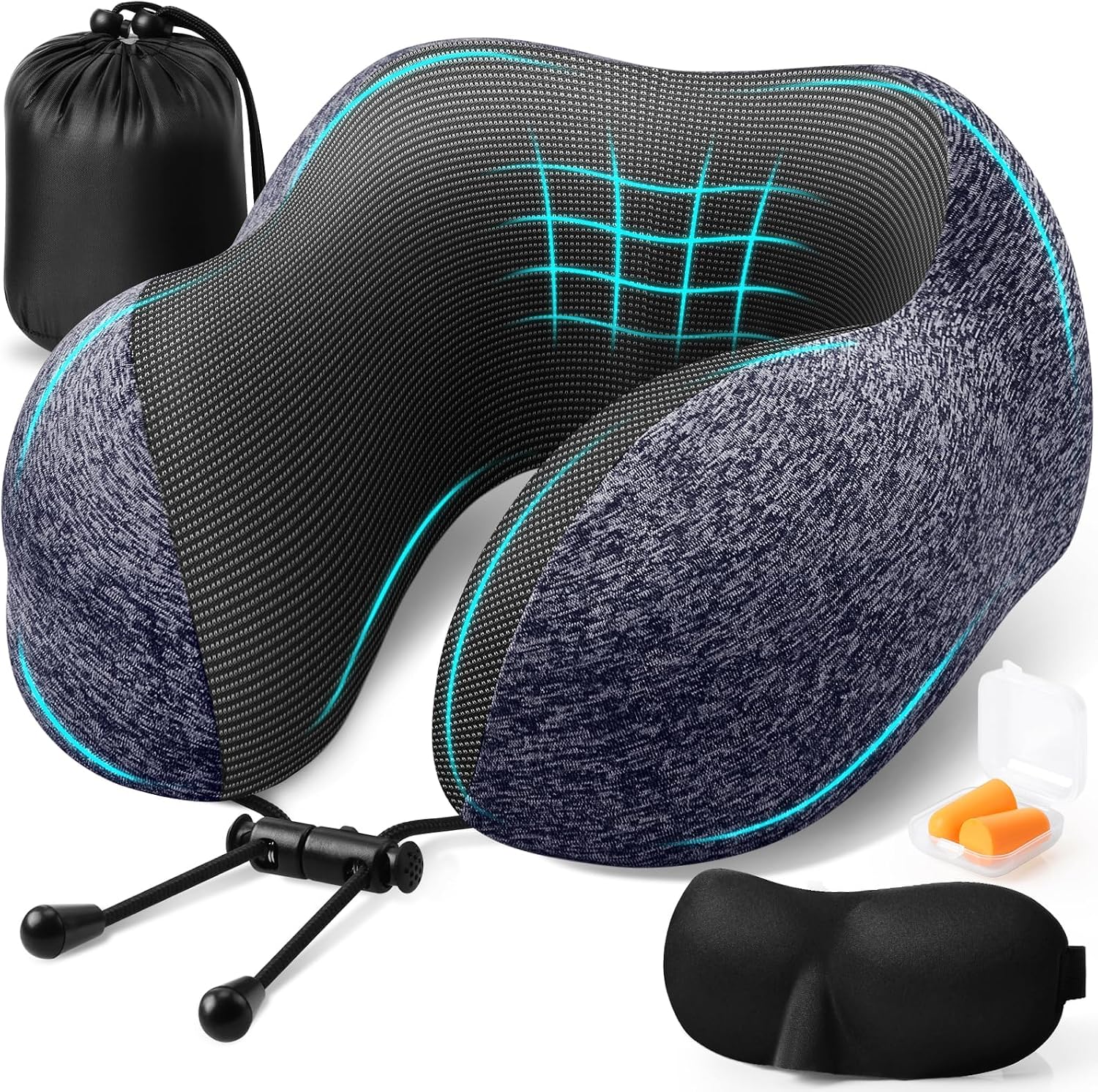 ExploreBliss Travel Pillow, Travel Pillows for Sleeping Airplane, Neck Pillow Airplane, Memory Foam Neck Pillow Set with Eye Mask, Earplugs…