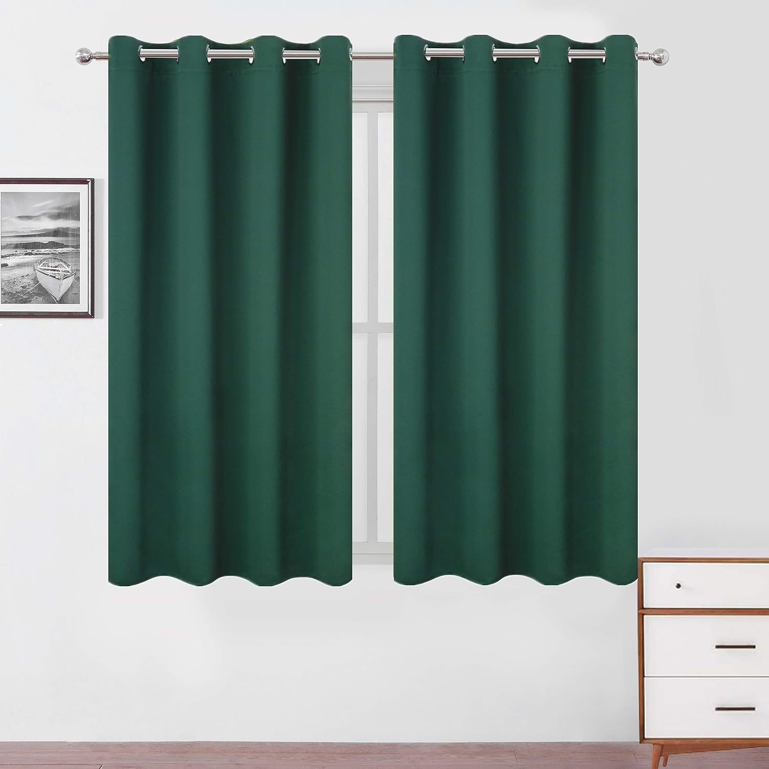 Lemomo Blackout Curtains 52 x 45 inch/Green Curtains Set of 2 Panels/Thermal Insulated Room Darkening Bedroom Curtains 45 inch Green