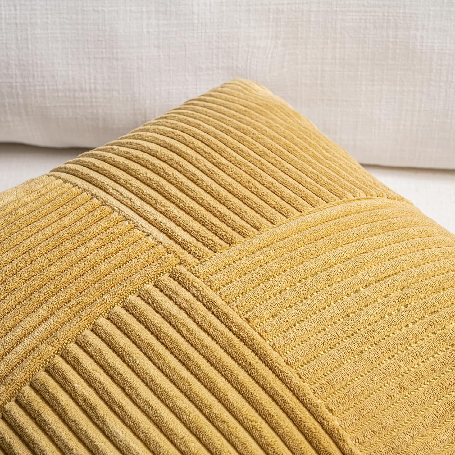 Fancy Homi 2 Packs Mustard Yellow Decorative Throw Pillow Covers 20x20 Inch for Living Room Couch Bed Sofa, Farmhouse Boho Home Decor…