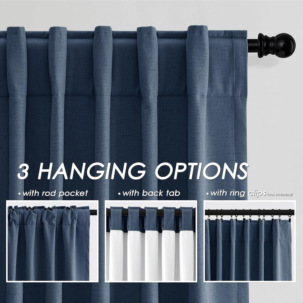 Nanspring Denim Blue 100% Blackout Linen Curtains 84 Inch Length 2 Panels Set for Bedroom Back Tab Modern Farmhouse Decor Black Out Curtain…