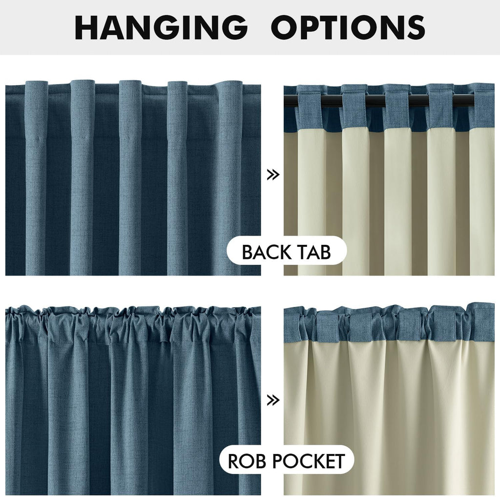 Miulee 100% Blackout Linen Curtains for Bedroom, Stone Blue Solid Luxury Decor Thermal Insulation Room Darkening Drapes for Living Room Nur…