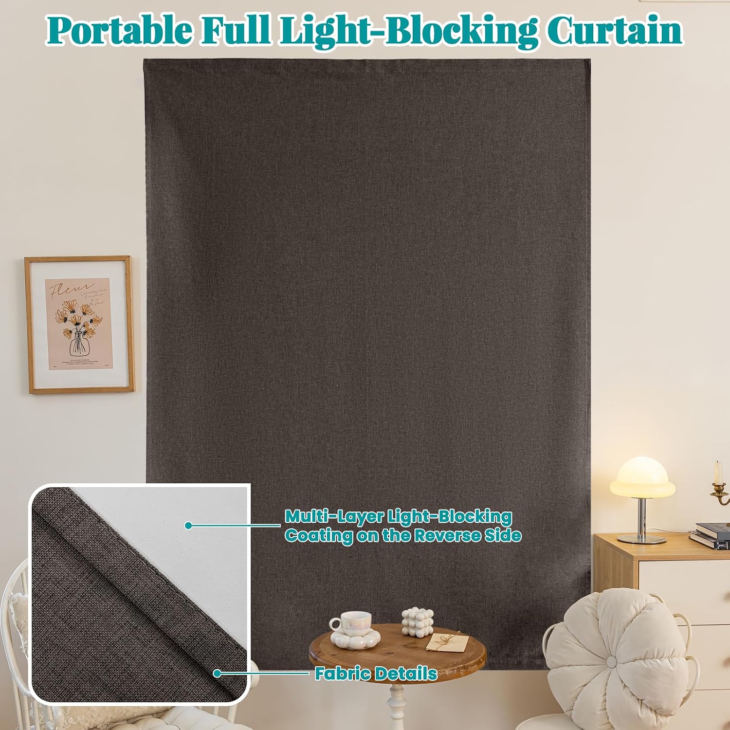 100% Blackout Adhesive Blackout Curtains- Self Stick Shades Window Blinds Curtains No Rod Needed Easy to Hang Curtain, Use for Bedroom…