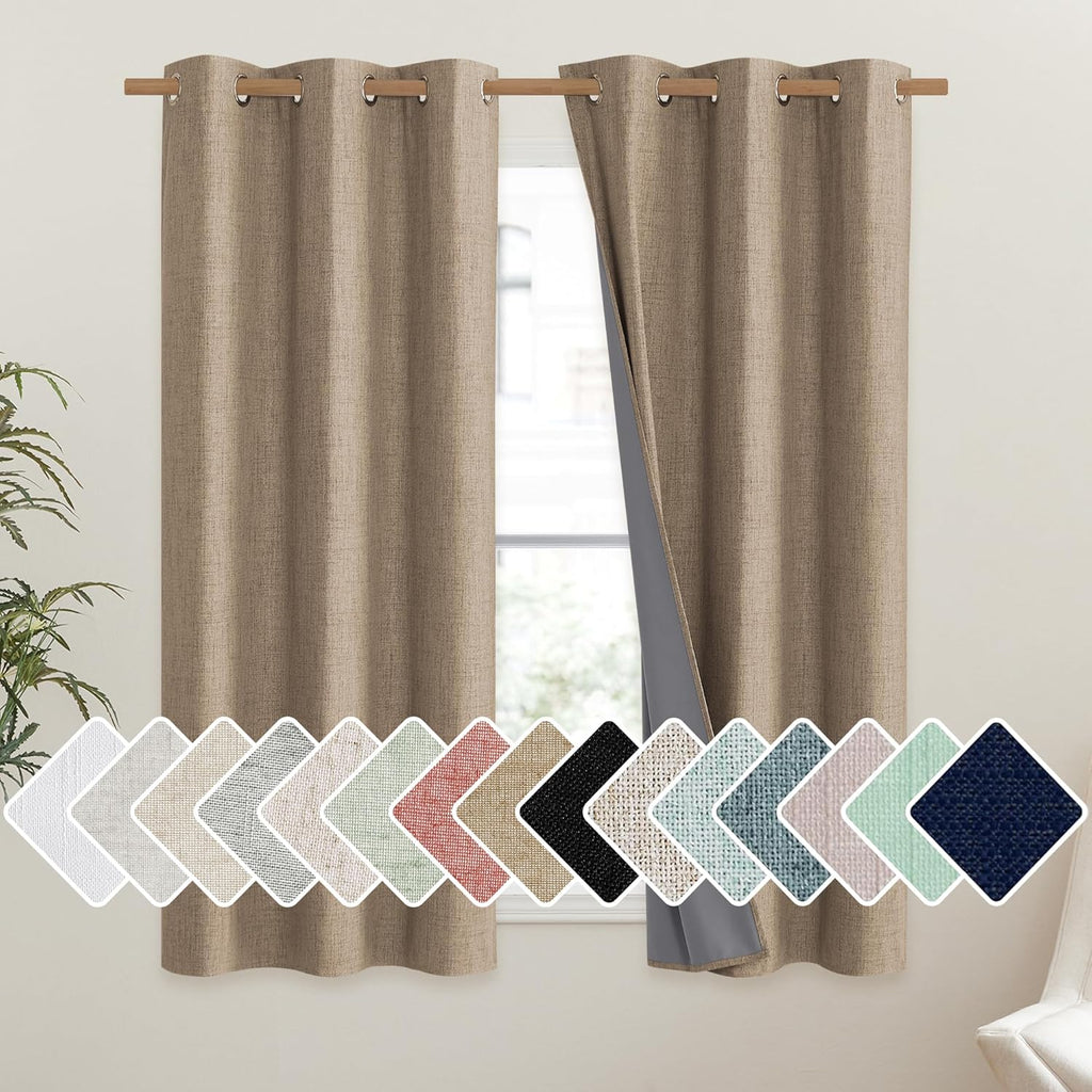 NICETOWN Burlap Vintage Open Linen Weave Flax Thermal Curtains, 100% Blackout Curtains 45" Long for Dining Room, Soundproof Window…