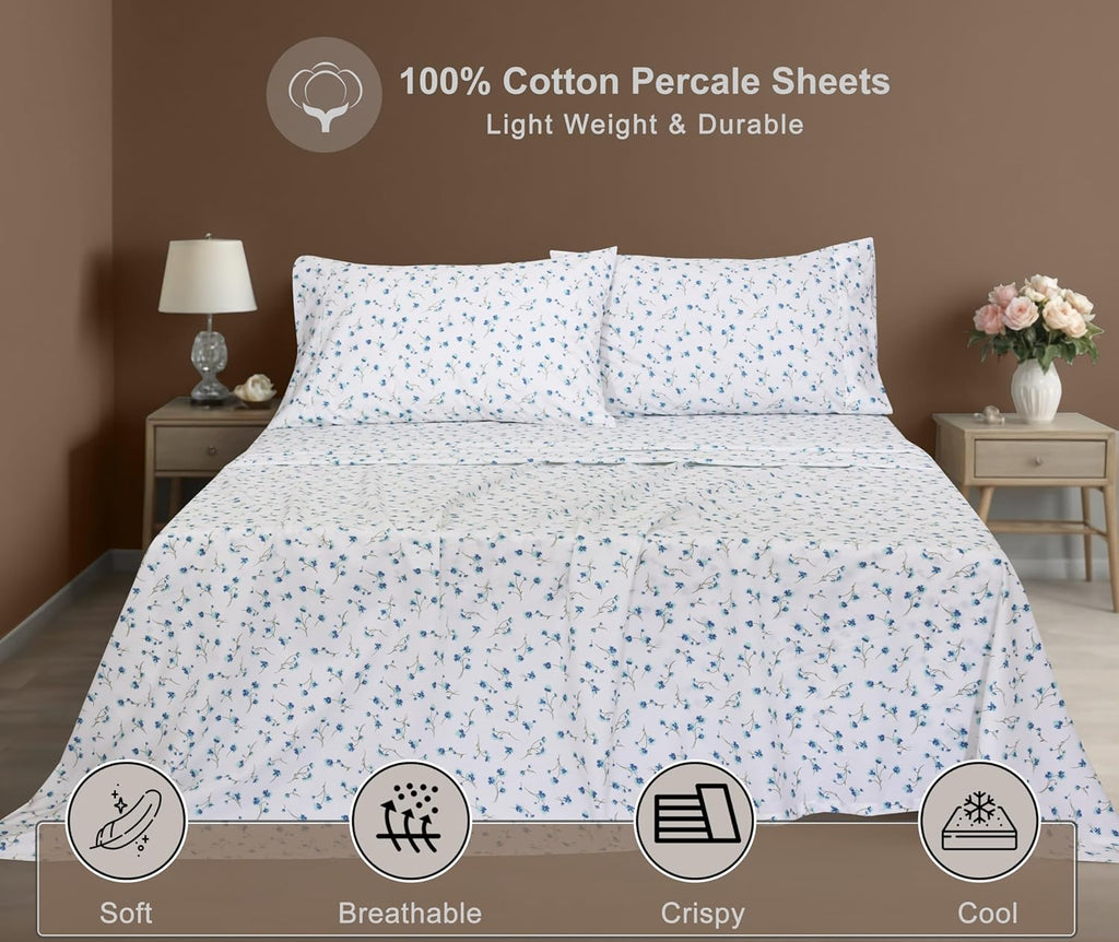 Zoyer 100% Cotton Sheets – Full Size Percale Bedding, Cooling & Breathable, Durable with a Crisp, Soft & Comfortable Feel, 16" Deep Pocket,…