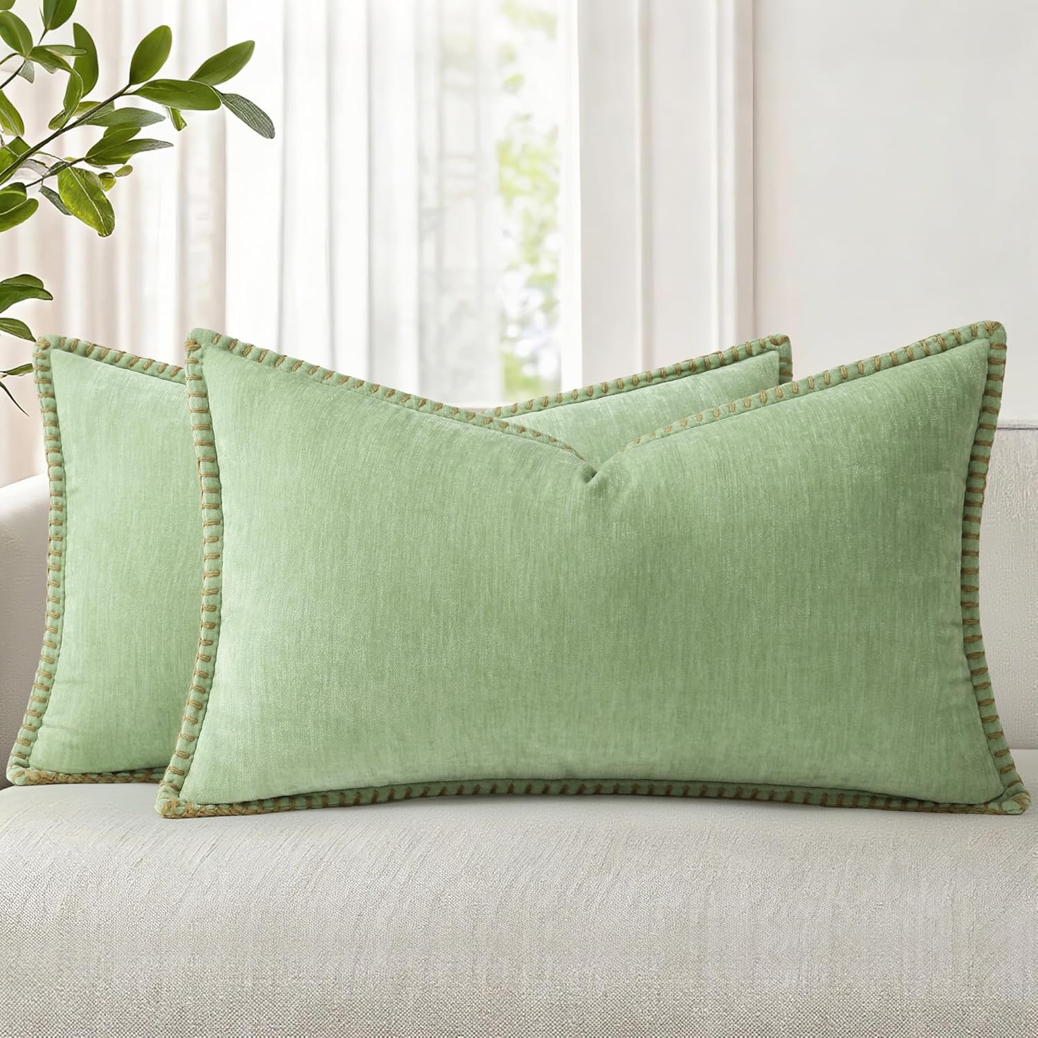 decorUhome Summer Chenille Soft Cozy Throw Pillow Covers 12x20 Set of 2, Modern Farmhouse Boho Velvet Decorative Pillow Cases with Stitched…