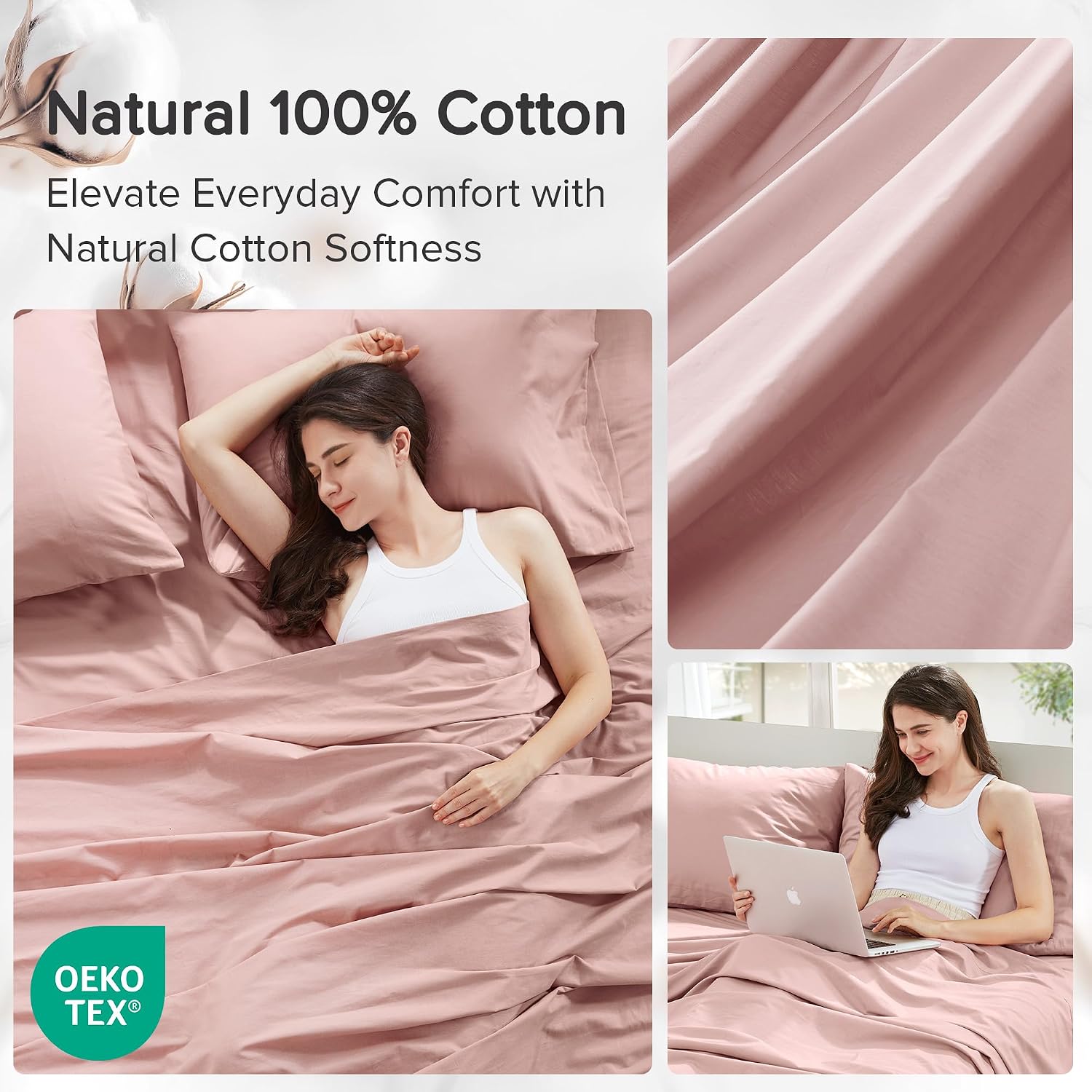 ComfortSpaces Comfort Spaces 100% Cotton Sheets Full, Breathable & Ultra Soft Cotton Sheets, Naturally Cool Cotton Bed Sheets with 14" Elas…