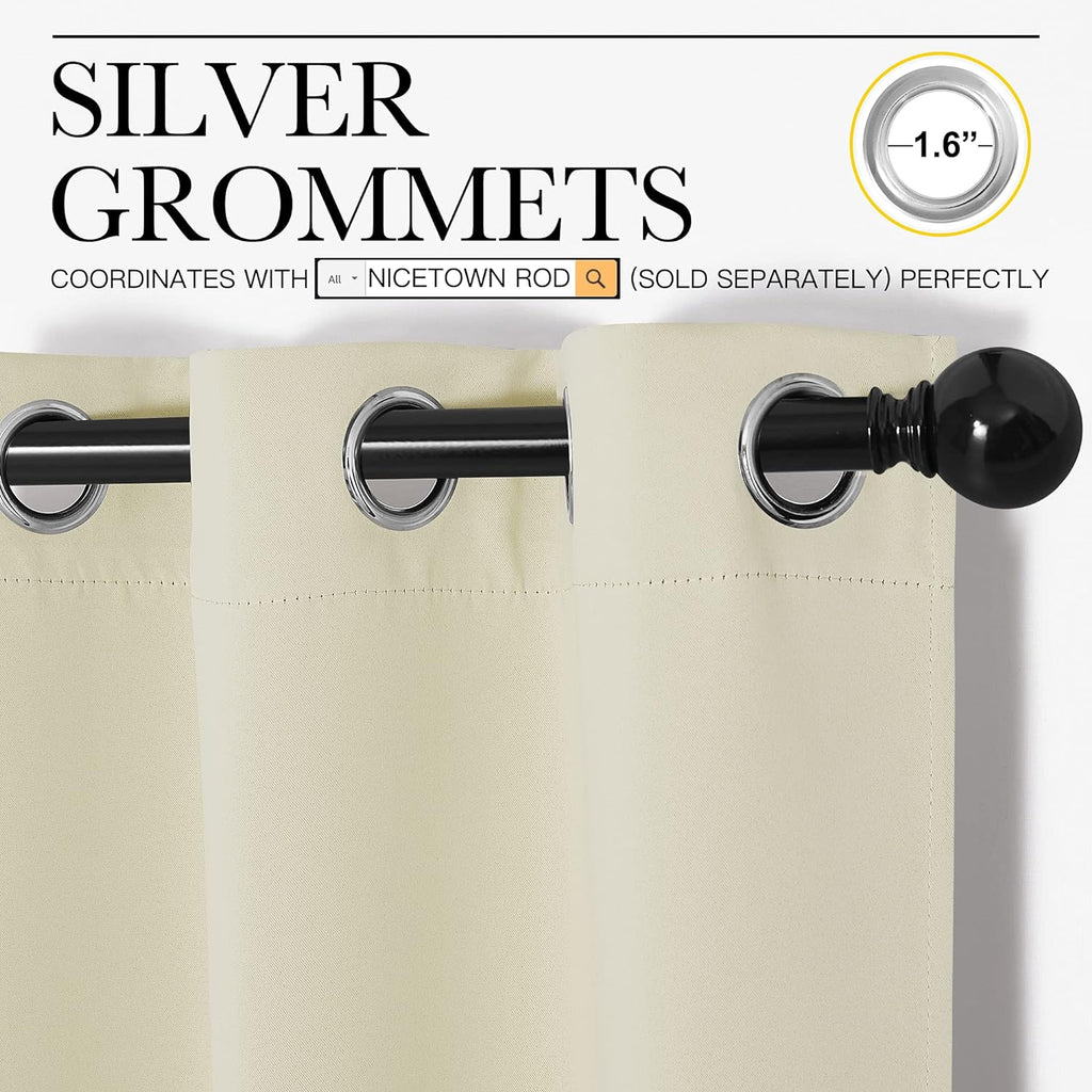 NICETOWN Room Darkening Curtain Panels for Cafe, Thermal Insulated Grommet Top Room Darkening Draperies/Drapes for Window (Beige, 2…