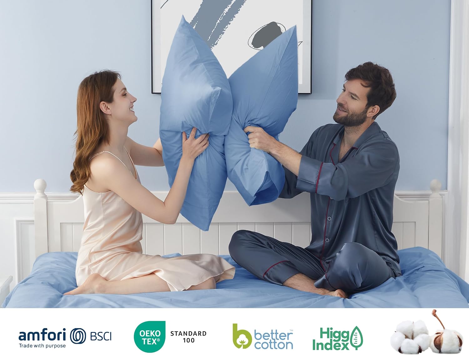 Homtec Pillow Cases, Standard Queen Size Cotton Percale Weave Pillowcases, Pre-Shrunk Breathable and Hypoallergenic Pillowcases, Set of 2 (…