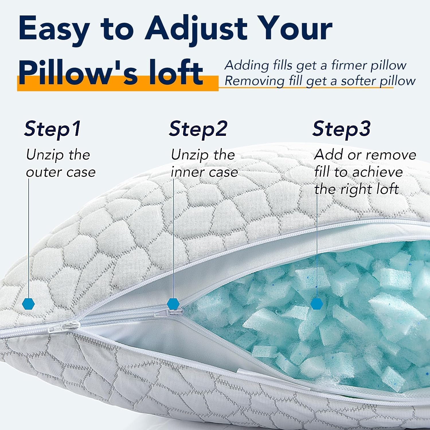 Qutool Cooling Pillow for Sleeping, CertiPUR-US Shredded Memory Foam King Pillows Set of 2, Cool Pillow for Hot Sleepers Adjustable Firm Pi…