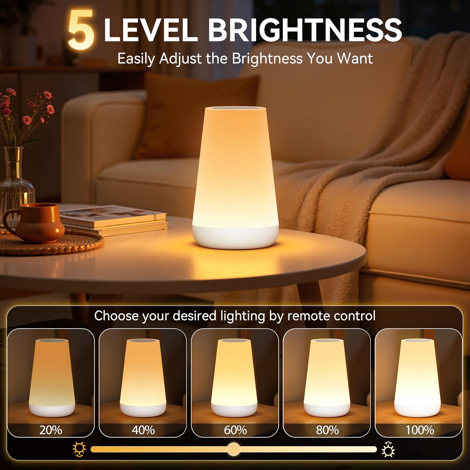 Auxmir Rechargeable LED Night Light, Touch & Remote Control Bedside Lamp with 13 Colors, 5 Brightness Levels, Portable Table Lamp for…