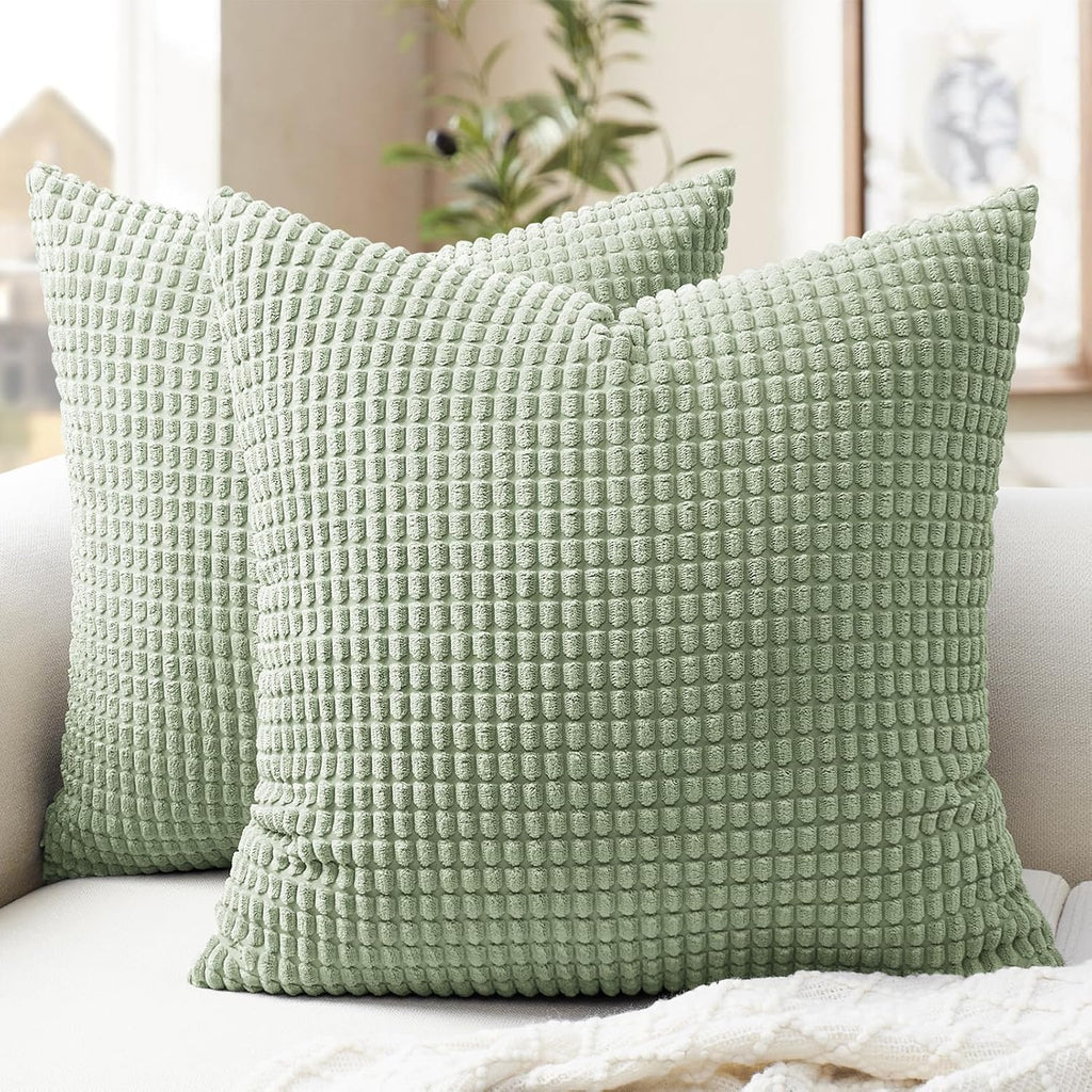 Softalker Throw Pillow Covers 16x16 Inch, Set of 2, Soft Corduroy Boho Stripe Decorative Pillow Cover, Couch Fluffy Pillow Cover for…