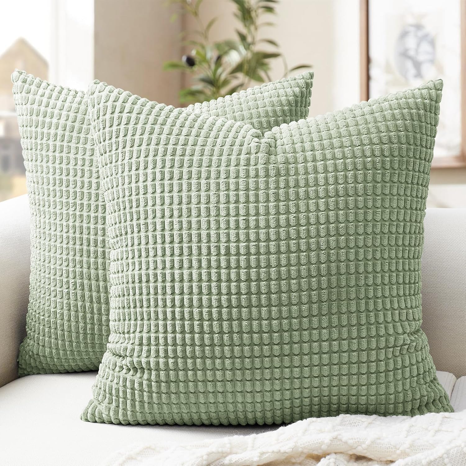 Softalker Throw Pillow Covers 16x16 Inch, Set of 2, Soft Corduroy Boho Stripe Decorative Pillow Cover, Couch Fluffy Pillow Cover for…
