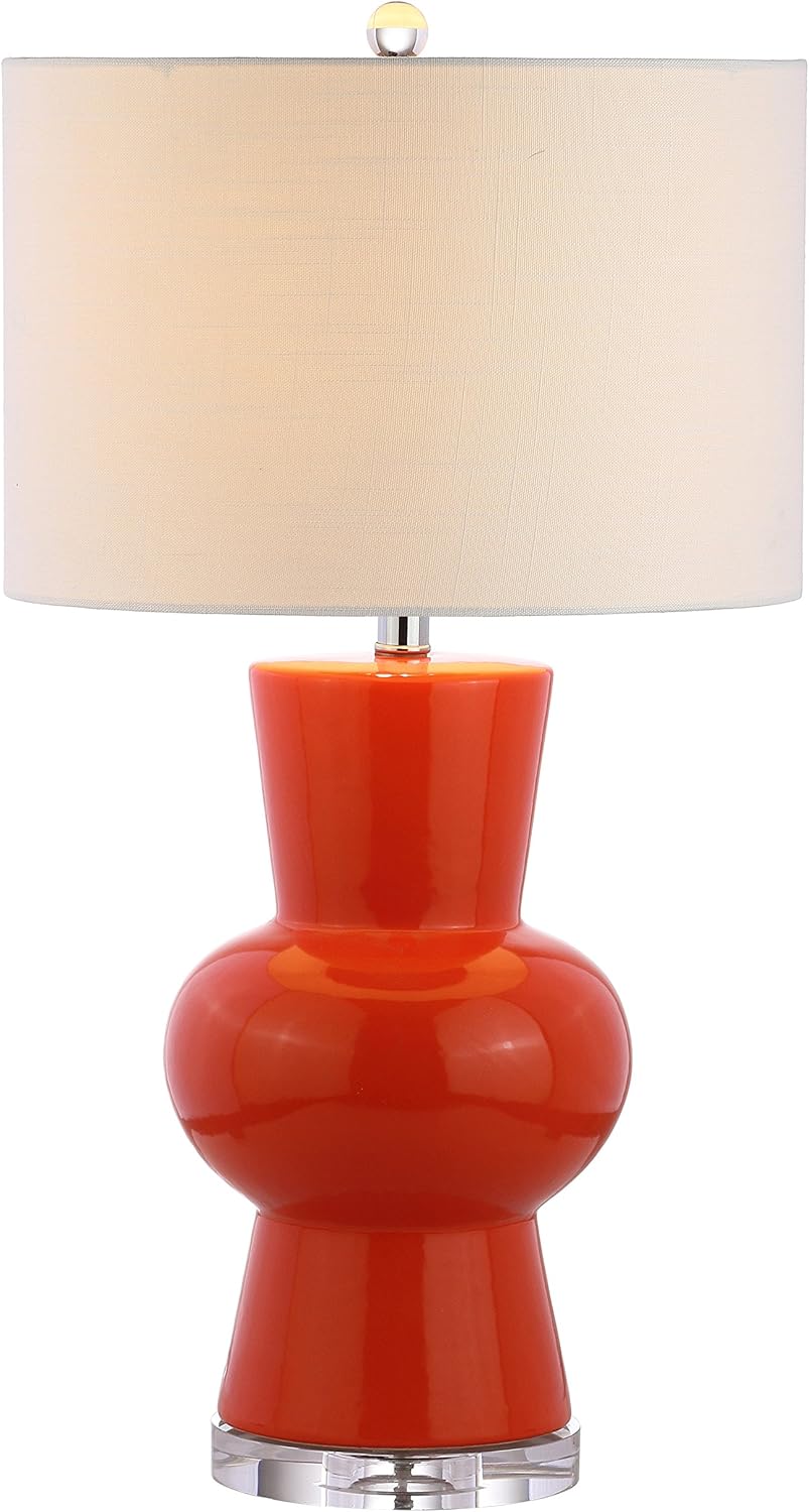 JONATHAN Y 28.5" Coral Ceramic Table Lamp for Living Room Bedroom Nightstand, Modern Hourglass LED Bedside Lamp with Crystal Base and…