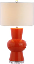 JONATHAN Y 28.5" Coral Ceramic Table Lamp for Living Room Bedroom Nightstand, Modern Hourglass LED Bedside Lamp with Crystal Base and…