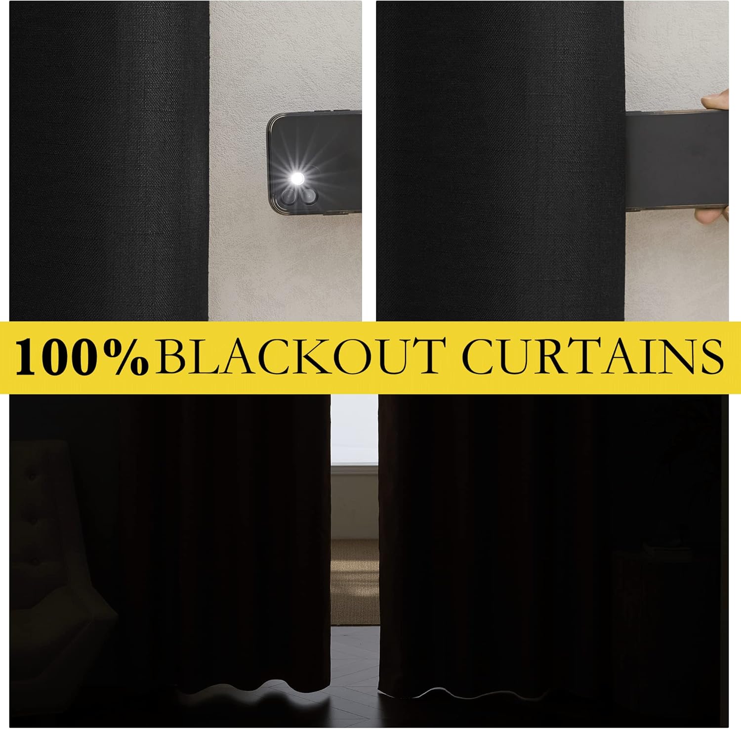 NICETOWN Vintage Open Linen Weave Flax Thermal Curtains, 100% Blackout Curtains 120 inches Long for Dining Room, Soundproof Window…