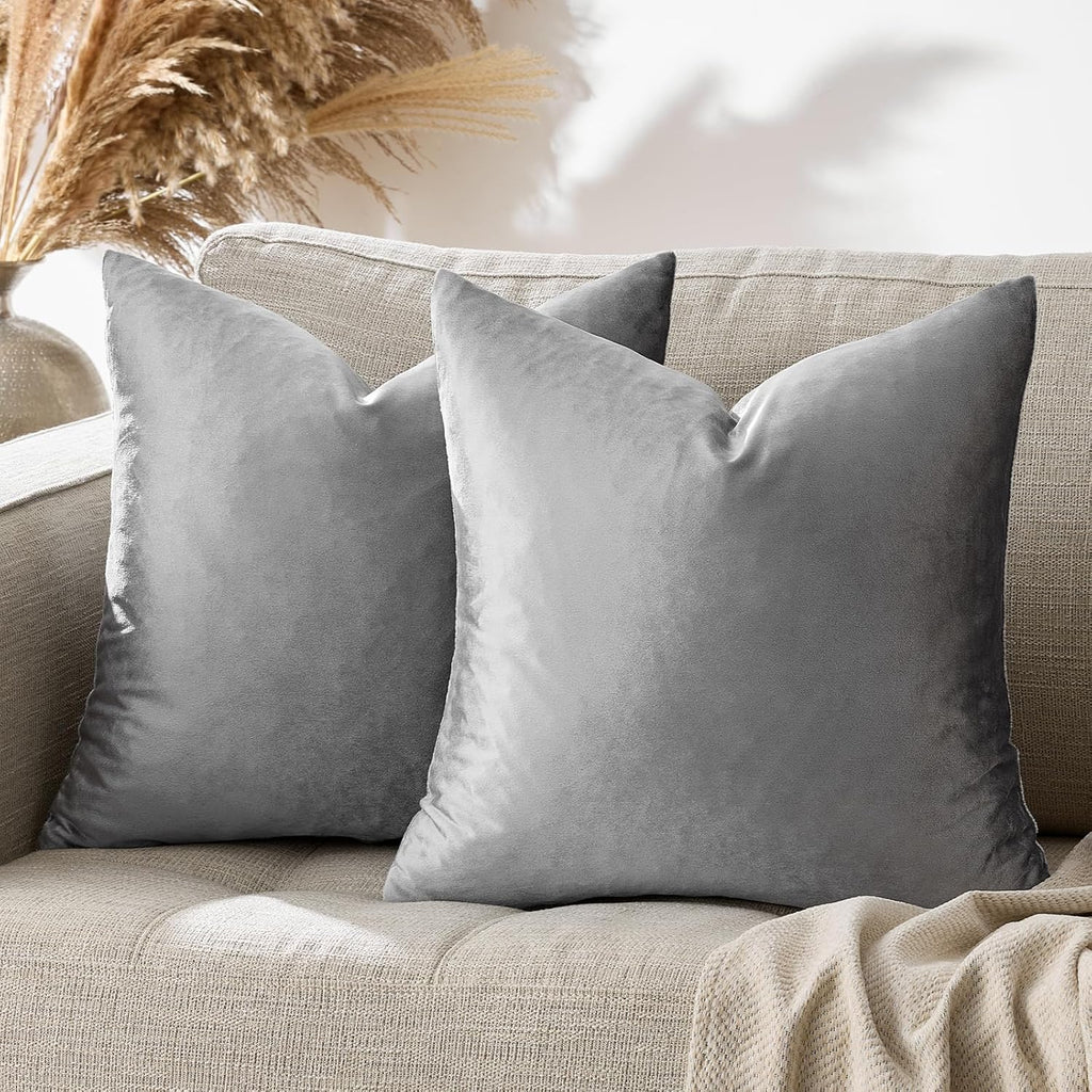GIGIZAZAFocusingonhomedecoration GIGIZAZA Velvet Dark Grey Throw Pillow Covers,20x20 Square Pillow Covers Set of 2 Decorative Modern Pillow…