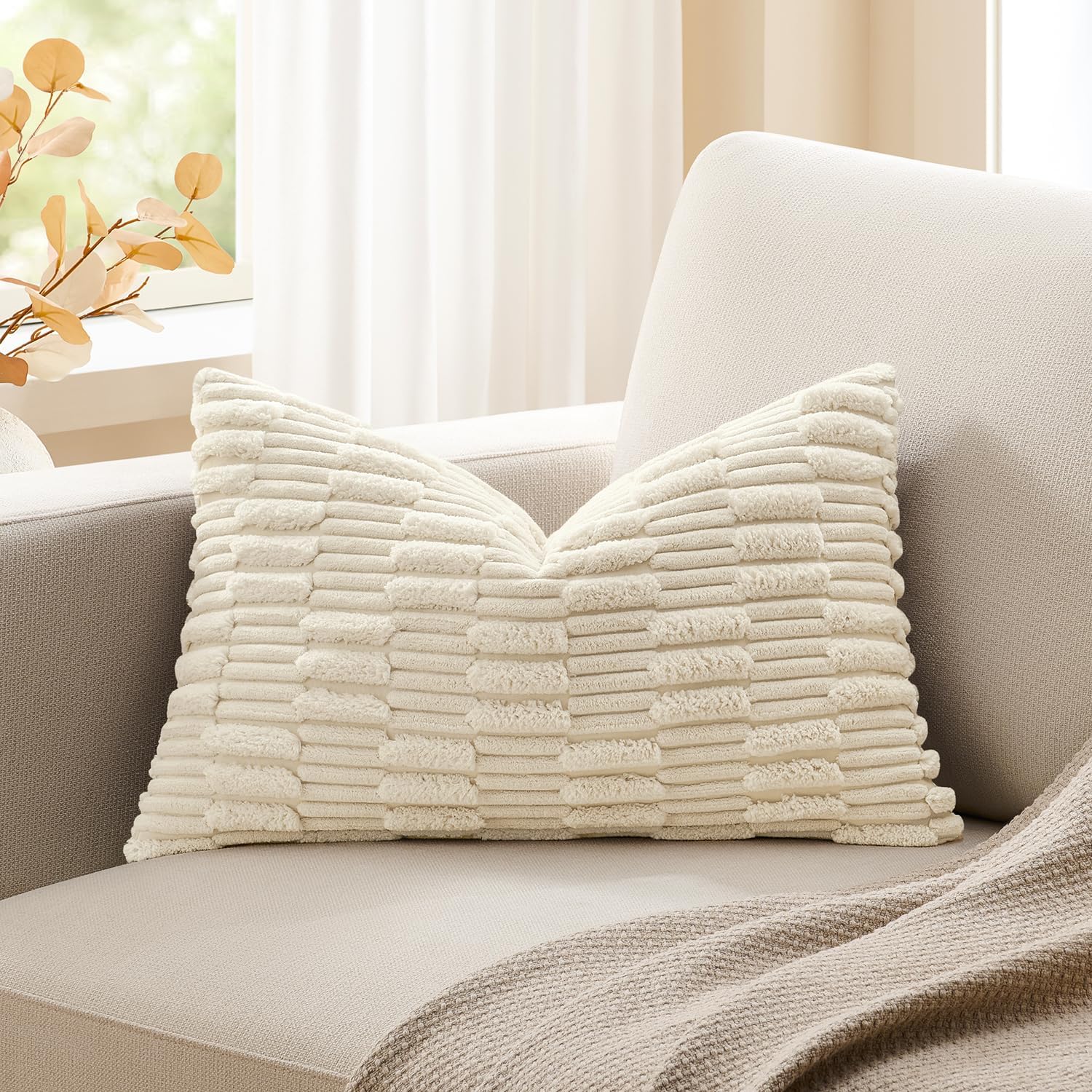 KevinTextile Kevin Textile 14x24 Inch Lumbar Pillow Cover 1 Pack Soft Plush Stripe Decorative Rectangle Cushion Elegant Double-Sided Cordur…