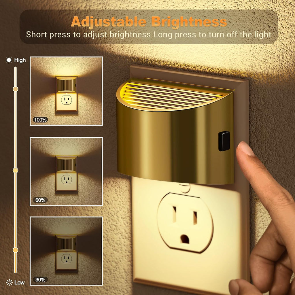 JandCase LED Night Lights Plug into Wall, 2 Pack Gold Modern Night Lights, Dusk to Dawn Sensor Nightlight,0-100LM Brightness Adjustable…
