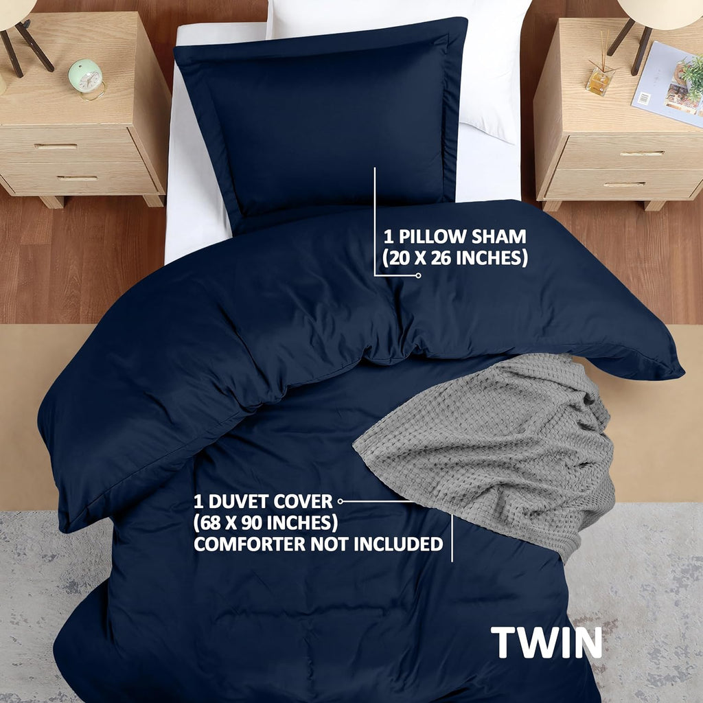 Utopia Bedding Duvet Cover Twin Size - 2 Piece with Zipper Closure - 1 Comforter Cover 68X90 Inches & 1 Pillow Sham 20X26 Inches (Navy)…