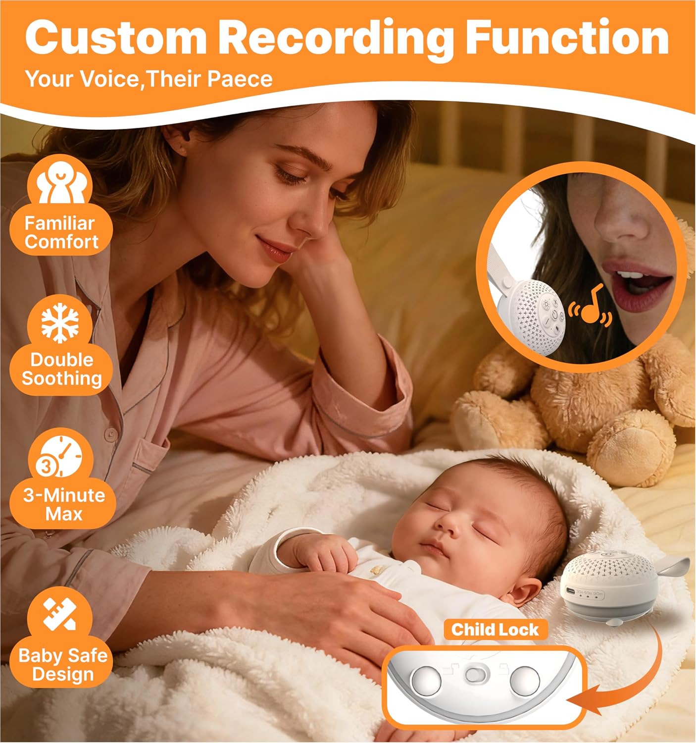 Watfal White Noise Machine with 16 Soothing Sounds and Voice Recording, Portable Sleep Sound relaxation with 3 Night Lights, Rechargeable…