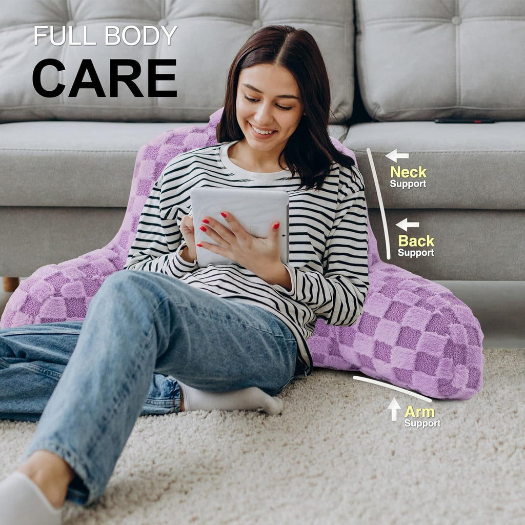 Aimuan Reading Pillow Checkered Bed Rest Wedge Backrest Checkerboard Pillow with Arms Back Support for Sitting Up in Bed Cushion Incline…